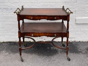 Vintage 2- Tier Serving Or Bar Cart With Drawers