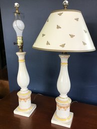 Pair Of Sweet And Petite Gold/white French Table Lamps - Only One Shade