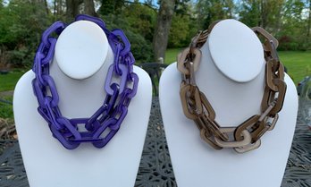 Versatile Lucite Chain Necklaces In Tan And Purple