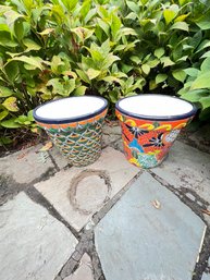 Two Large Outdoor Ceramic Flower Pots