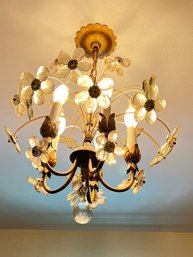 Wonderfully Whimsical, Murano Chandelier, 5 Arm With Crystals And Iron