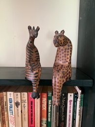 Pair Of Wooden Carved Sitting Bookshelf Animals