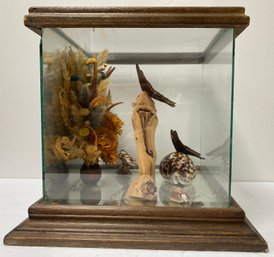 Vintage C. 1970 - Assorted Real Butterflies - Dried Flowers - Small Diorama - Mirrored Background