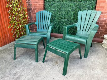 Resin Outdoor Adirondack Chairs With Ottomans - A Pair