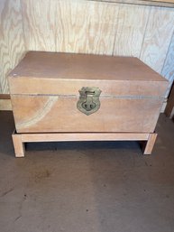 Antique Stitched Trunk On Wood Stand