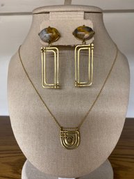 EXPRESS Brass And Stone Necklace And Earrings