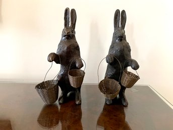 Pair Of Bronze Bunny Figures