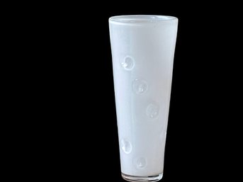 Handblown V - Shaped White Vase With Repeating Circular Pattern