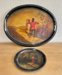 Pair Of Vintage Hand Painted Serving Trays