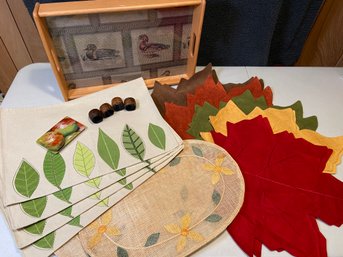 Kraftware Tray Fall Foliage Leaf Table Place Mats Napkin Ring Holders