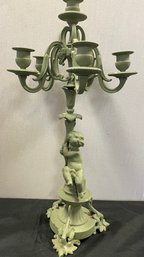 A Vintage 'Verde' Painted Green  Metal Five Arm Candelabra 10'W X 23'H 10'W X 23'H - 2 Of 2