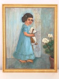 Angel With Her Pup In Garden / Bettie Roberts Oil Painting