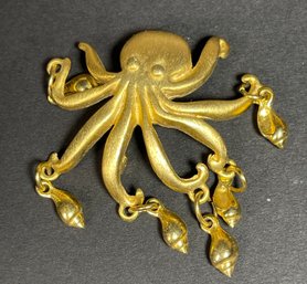 Vintage Gold Tone Octopus Costume Brooch