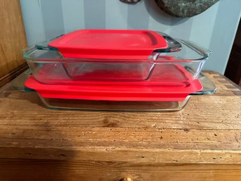 Pyrex Easy Grab 3 Piece Glass Bakeware Set Food Storage Containers Made In USA