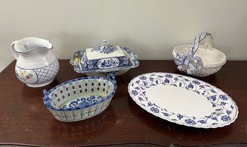 Porcelain & Ceramic Baskets, Pitcher & Platter