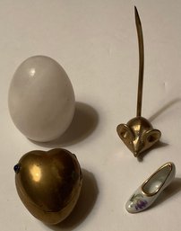 Limoges Shoe, Brass Heart & Mouse & Marble Egg