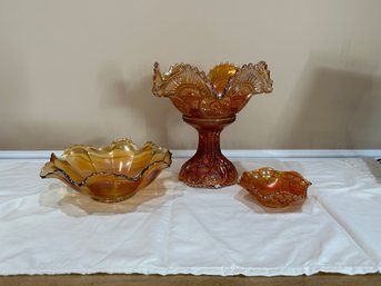 Three Vintage Amber Glass Pieces