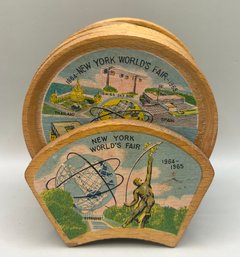 New York Worlds Fair 1964-65 Wooden Coasters With Holder