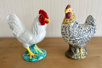 Pair Of Hand Painted Ceramic Chickens
