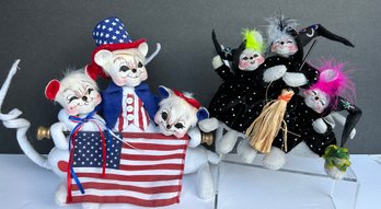 Two Holiday Annalee Dolls:  - Patriotic Trio 10.5' X 9' And 2004 Triple Trouble Witch Halloween Mice 7'