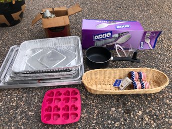 Kitchen Lot - Includes Aluminum Pans, Meat Grinder, Measuring Cup, Splatter Guard, Plus