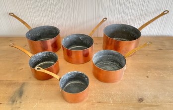 Set Of Vintage French Professional Copper Pots