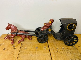 Cast Iron Horse And Carriage With Rider
