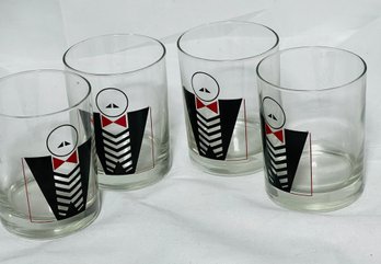 Set Of 4 Tuxedo Man Bar Rocks Glasses