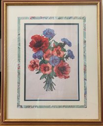 Vibrant Vintage Floral Designed Print Double Matted With Detailed Borders