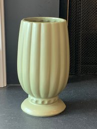 USA Pottery Ribbed Green Vase