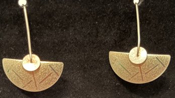 Vintage Modernist Sterling Silver 925 Pierced Earrings - L&H -  Lewis & Heubner - Gold Wash - Fan Shaped