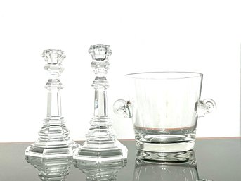 Tiffany & Co. Crystal Ice Bucket And Candlesticks