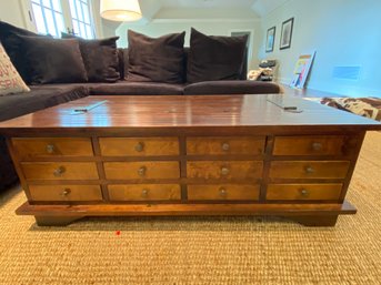 Wood Trunk Style Coffee Table With 12! Side Drawers