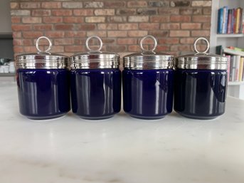Group Of Four William & Sonoma Cobalt Blue Porcelain Egg Jars