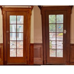 A Pair Of Thermopane French Doors - 10 Lite - 2.25' Thick - Brass Hardware - Trim/Jamb - LR