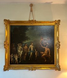 Gold Gilded Framed Painting On Canvas 'the Judgment Of Paris' Attributed To Dirck Van Der Lisse