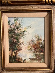 Original Framed Wall Art Of Scene Of Man In Boat