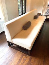 Custom White Leather Armless Sofa - Very Long .This Needs To Be Picked Up On Saturday 4-20-2024 At  Chatham NJ