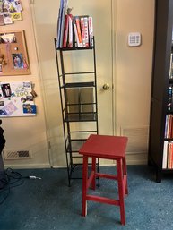 Metal Book Shelf, Books  & Wooden Stool