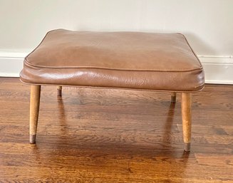 Mid Century Vinyl And Wood Footstool