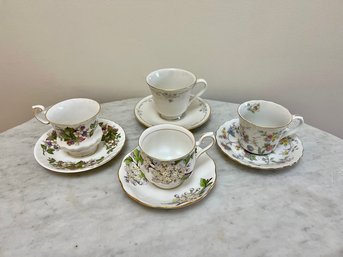 4 Bone China Floral Cups, Royal Dalton, Royal Albert, Rossina & Corona