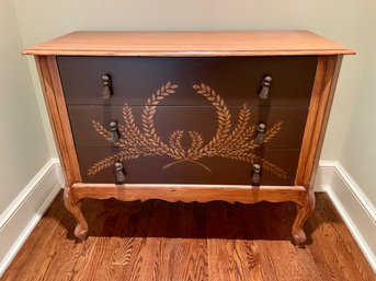 Decorative Wheat Stenciled Three Drawer Dresser