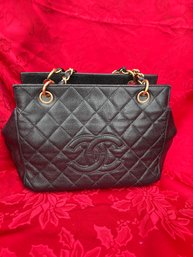 Authentic Chanel Classic Black & Gold Leather Handbag