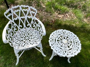 Sweetheart Pattern Cast Iron Table And Chair