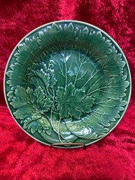 Antique Majolica Green Glaze Leaf Plate 8.5' Circa 1880 No Chips Or Cracks