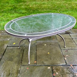 A Vintage Aluminum Brown Jordan Glass Top Table