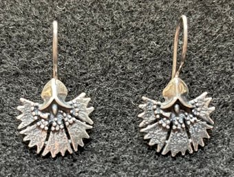 Vintage Sterling Silver 925 Pierced Earrings - Fan Flower - 5/8 X 5/8