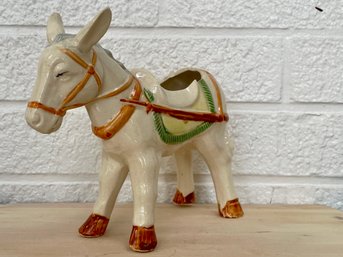 Vintage Porcelain Donkey Planter, Makers Mark Is Not Clear