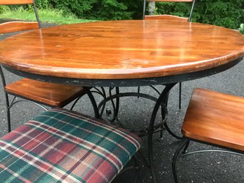 Heavy Wrought Iron And Wood Dining Table And Chairs