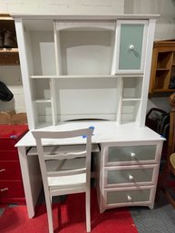 White And Light Green Desk, Bookshelf Over The Top With Chair